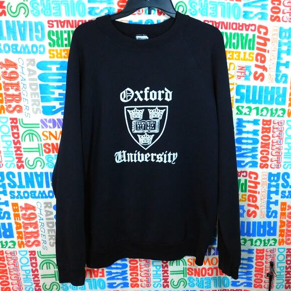 Vintage 80s Oxford University Crewneck Sweatshirt Size L Black Screen Stars Tag - Picture 1 of 4